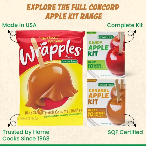 Vista 7 de Concord Foods Kit de manzana caramelo: regalo favorito de otoño, disfruta de manzanas masticables. Hace 10 manzanas de caramelo por caja, 5 onzas