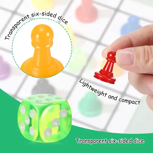 Vista 4 de 26 piezas de juego de mesa multicolor y dados que incluyen 24 piezas de ajedrez de plástico multicolor y 2 dados de plástico de 6 caras, juego
