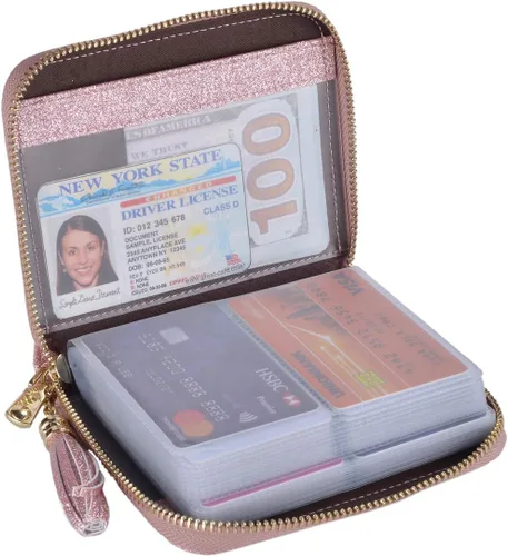 Vista 12 de Easyoulife Billetera Tarjetero de Tarjetas de Crédito para Mujer con Cremallera de Cuero Estuche para Tarjetas con Bloqueo RFID, Negro, medio