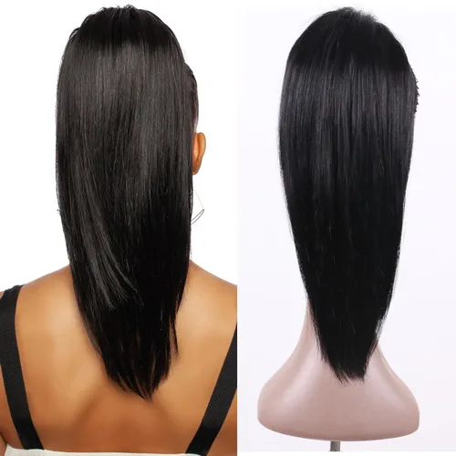Vista 10 de Extensión de cola de caballo de cabello humano de 12 pulgadas con cordón rizado profundo para mujeres negras, extensión rizada 3C, color negro