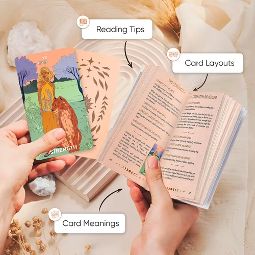 Vista 6 de Wyspell Baraja de Tarot Femenina – Cartas de Tarot Sin Bordes con Libro de Guía para Principiantes – Juego de Cartas para Principiantes