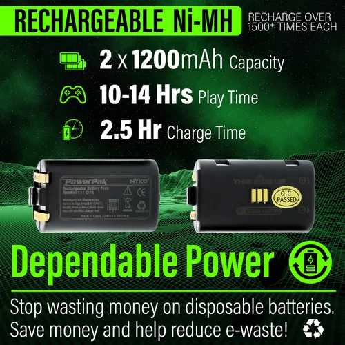 Vista 3 de Nyko Xbox One Power Kit Plus - Rechargeable Battery Kit with 2 Batteries, Micro-USB Charge Cable Not Compatible with Xbox SX Not Compatible with