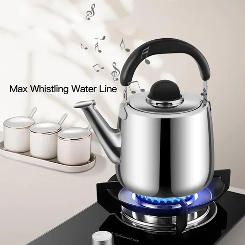 Vista 3 de Hervidor de té, tetera silbante para estufa, tetera de acero inoxidable de 2 cuartos de galón, tetera de inducción para estufa (1.9 L, plateado)