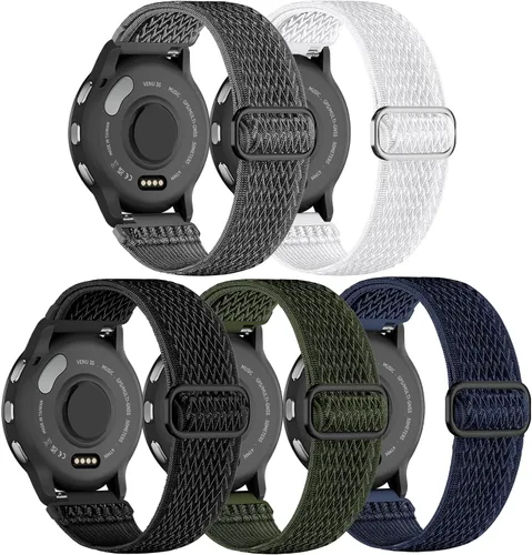 Vista 14 de Paquete de 5 correas elásticas de nailon de 0.866 pulgadas compatibles con Garmin Venu 3/2, Forerunner 265/255/Vivoactive 4, correa de repuesto