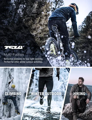 Vista 9 de TSLA Pantalones de ciclismo térmicos a prueba de viento para hombre, pantalones de ciclismo con forro polar, pantalones de ciclismo para exteriores
