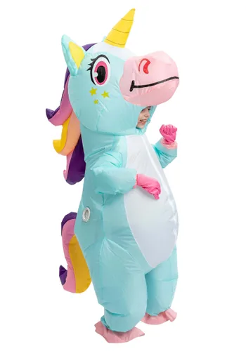 Vista 2 de Disfraz Inflable de Unicornio Azul para Niños Multicolor