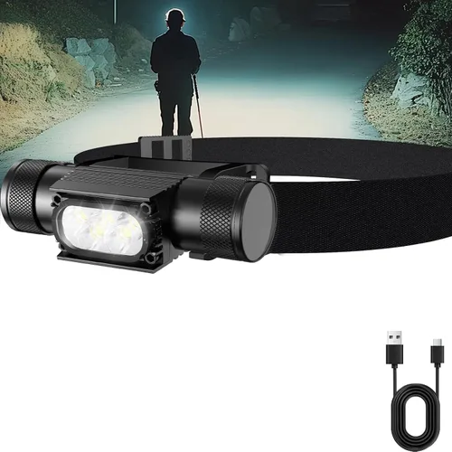 Vista 8 de Linterna frontal recargable LED de 1600 LM, faro de carga USB C oculto, lámpara de cabeza impermeable con batería de 3200 mAh, ligero con múltiples