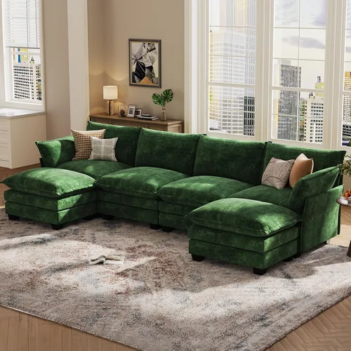 Vista 21 de KKL Sofá Cama Seccional Modular Grande de 91.3", Sofá Cama Convertible en Forma de J/L de 6 Plazas Sofá Nube con Otomana, Sofás Seccionales