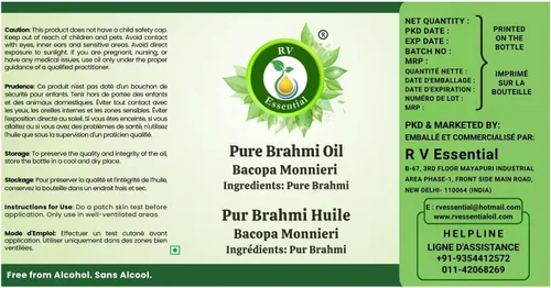 Vista 5 de R V Essential Aceite de Brahmi Bacopa Monnieri 100% puro y natural prensado en frío Aceite para el cabello Brahmi, para cabello, cuero