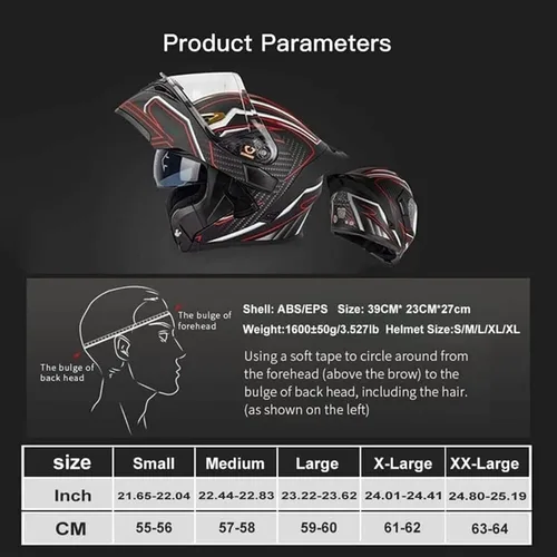 Vista 7 de Casco de cara completa abatible para motocicleta con doble visera solar, aprobado por ECE/DOT, casco de motocross para scooter, turismo, bicicleta