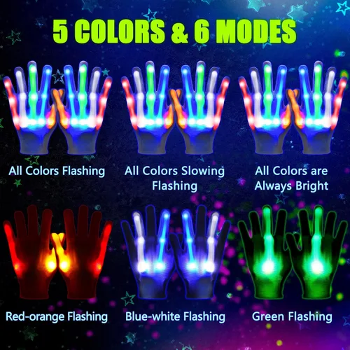 Vista 2 de 4 pares de guantes LED de Navidad, juguetes geniales y divertidos, guantes de luz intermitente, guantes coloridos que brillan con luz, Con