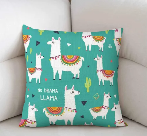 Vista 2 de Swono Funda de cojín con diseño de llama blanca de alpaca y cactus, para sofá, 18 x 18 pulgadas, algodón y lino