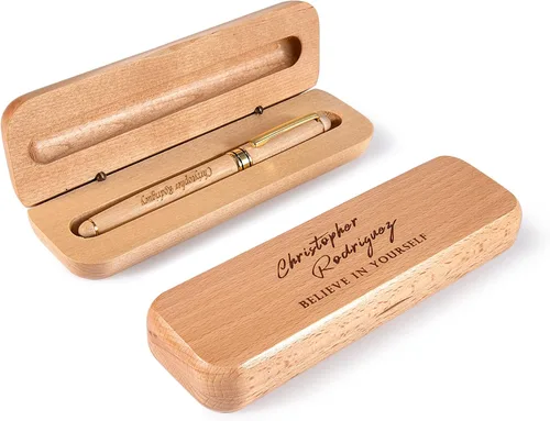 Vista 2 de Bivei Regalo de bolígrafo grabado para mujeres y hombres, juego de bolígrafos y lápices personalizados en madera de arce, juego de 2 bolígrafos