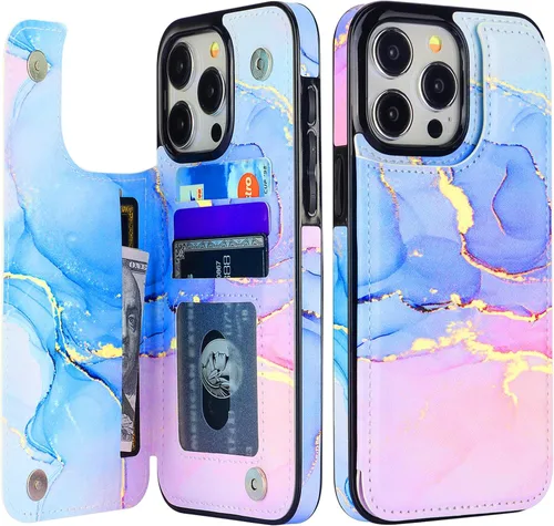 Vista 11 de HAOPINSH Funda tipo cartera para iPhone 15 Pro Max con tarjetero, diseño de leopardo negro y guepardo con tapa trasera, de piel sintética