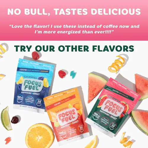 Vista 7 de FocusFuel Energy Chews - Sabor a sandía (15 porciones) - 100 mg de cafeína + L-teanina + B12, magnesio - Impulso de energía totalmente natural - Sin