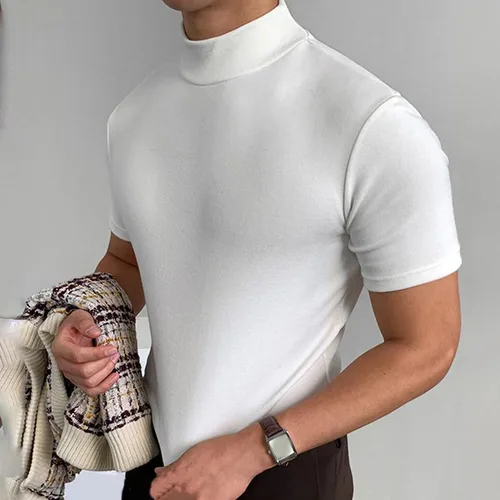 Vista 2 de Camisas térmicas de manga largacorta para hombre, cuello alto, ajustadas, para hombre
