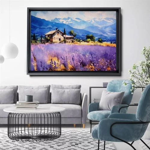 Vista 4 de Fields of Lavender, Watercolor Provence Landscape and Lavender Field - Watercolor Painting of Serene Beauty