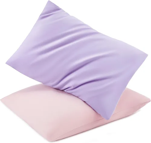Vista 24 de TILLYOU Paquete de 2 fundas de almohada para niños pequeños con cierre de sobre, 13" x 18" de microfibra sedosa y suave, fundas de almohada de viaje