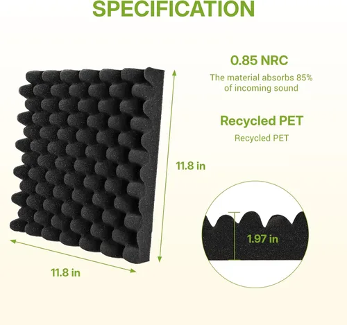 Vista 2 de Paquete de 6 paneles de espuma acústica de 12 x 12 x 2 pulgadas, paneles de pared acústicos con patrón de huevo, paneles de espuma acústica de Negro