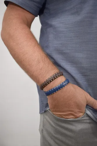 Vista 4 de Alor Pulsera de Cuero Envuelto - Pulsera de Cuero y Acero Inoxidable para Hombre - Brazaletes para Hombre - Joyería para Hombre