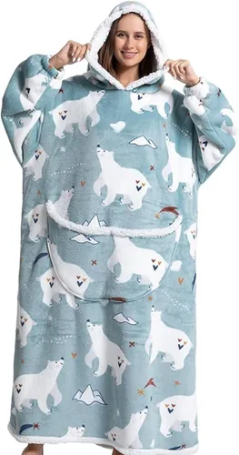 Vista 11 de Wearable Blanket Hoodie, Oversized Flannel Comfy Sweatshirt for Adults,Warm Cozy Hooded Body Blanket