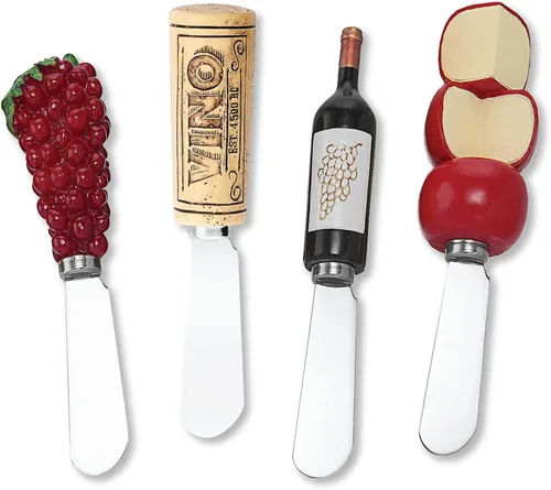 Vista 15 de Wine Things Esparcidores de Queso con Azulejos de Mahjong, Mangos de Resina Pintados a Mano con Cuchillas de Acero Inoxidable para Untar Queso