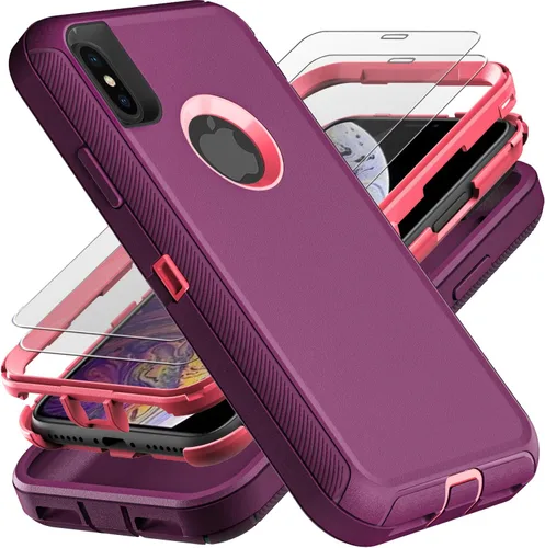 Vista 7 de YKHJKLEC Funda para iPhone Xs Max, grado militar 3 en 1, resistente a los golpes, a prueba de caídas, polvo con 2 protectores de pantalla de vidrio