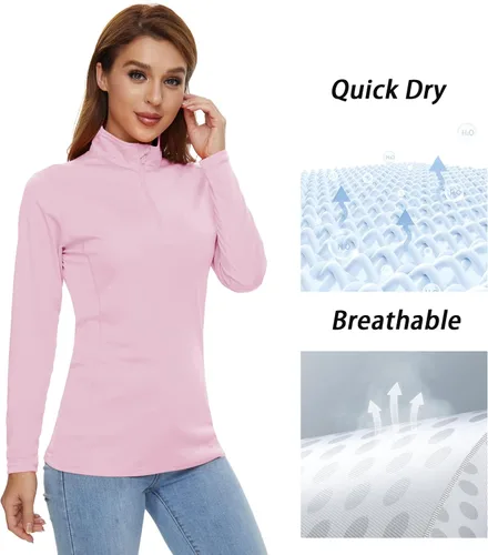 Vista 6 de CRYSULLY Camisas de manga larga para mujer, protección solar, cremallera de 14, de verano, de secado rápido