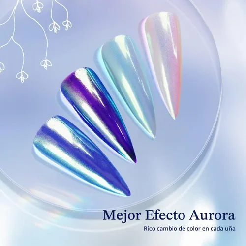 Vista 5 de Pretty Diva Aurora - Polvo de uñas cromado, 0.01 oz Aurora Mermaid Unicorn Iridescent Chrome Powder para uñas 0.04 oz Aurora