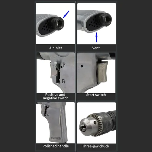 Vista 4 de Taladros de pistola neumática, taladro neumático de 1/2 pulgada, 700 rpm CW/CCW tipo mango reversible de velocidad variable herramienta