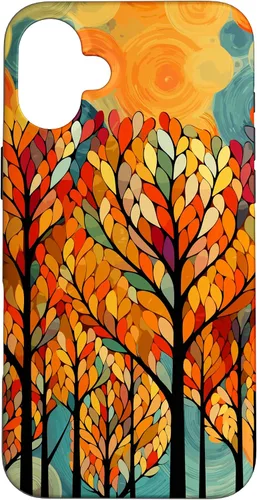 Vista 23 de iPhone 16 Otoño y coloridas hojas y árboles de otoño, funda temática de color de otoño
