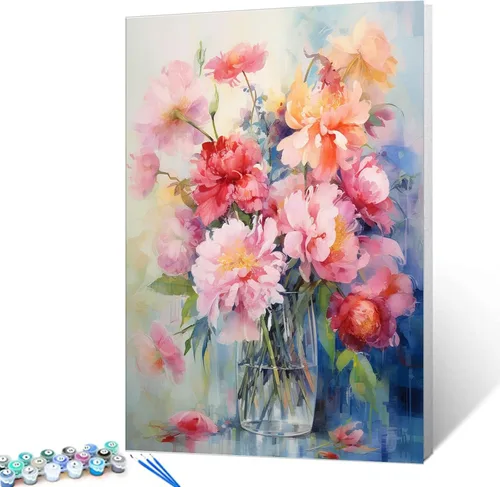 Vista 17 de Tucocoo Kit de pintura de margaritas coloridas por números con pinceles y pigmento acrílico sobre lienzo para adultos, hermoso proyecto
