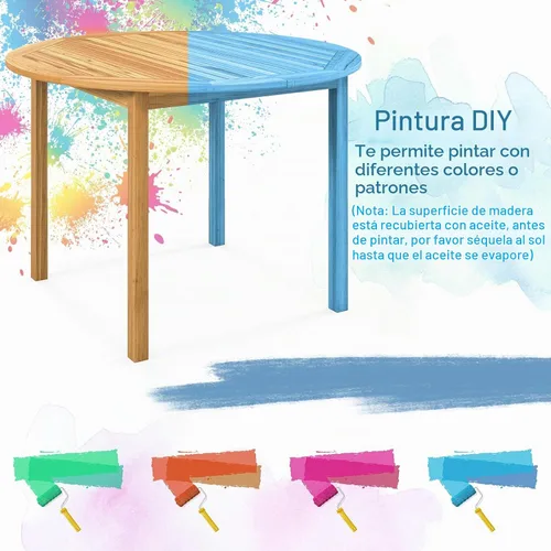 Vista 7 de Tangkula Mesa de comedor redonda para exterior, Mesa de madera de acacia para 4 personas de gran tamaño, Mesa de patio estilo granja para bistró