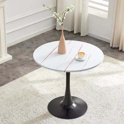 Vista 14 de Mesa de comedor redonda de nogal para espacios pequeños, mesa de tulipanes de 32 pulgadas con base de pedestal de metal, mesa de bistró para 2/3/4