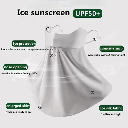 Vista 3 de Máscara de protección solar sin rastro, máscara de verano delgada transpirable con protección solar UV, cubierta facial con bucles para las orejas