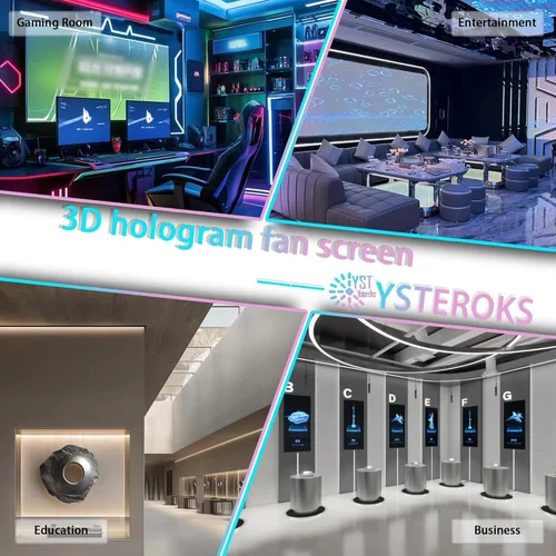 Vista 6 de Ventilador holográfico 3D, pantalla giratoria holográfica LED HD de 19.7 in (19.7 pulgadas), proyector holográfico de 4 hojas, medio transparente