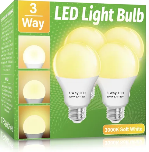 Vista 18 de Bombillas LED de 3 Vías Paquete de 2, Bombillas de 3 Vías 30 70 100 Blanco Suave 3000K, Base Media E26 A19 Bombilla de Tres Vías, Bombilla