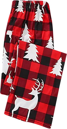 Vista 6 de TWGONE Pijamas de Navidad para la familia pijamas divertidas para hombres y mujeres ropa de descanso a cuadros renos de algodón