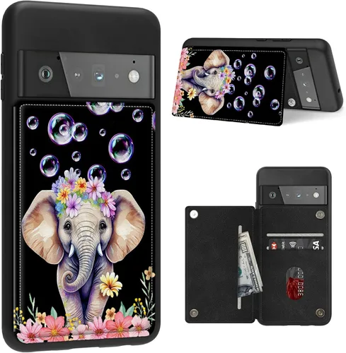 Vista 34 de Funda para Google Pixel 6 Pro con ranura para tarjetero, funda de piel sintética, doble cierre magnético y cubierta duradera de poliuretano girasol