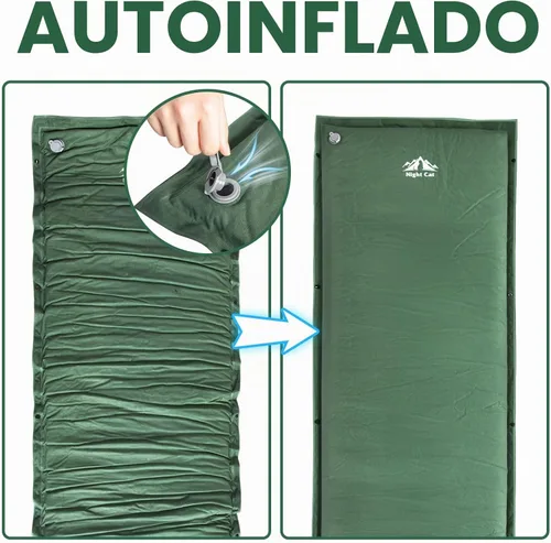 Vista 2 de Night Cat Almohadilla de dormir autoinflable: colchón de camping de espuma viscoelástica individual para senderismo - Cómoda alfombra de camping