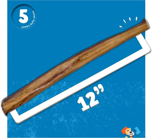 Vista 5 de Jack&Pup Palitos de Intimidación Jumbo de 12 Pulgadas para Perros (Paquete de 5) Palitos de Intimidación de un Solo Ingrediente para Perros Grandes