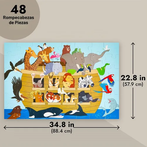 Vista 3 de BLUE PANDA Rompecabezas educativo de piso de aprendizaje - 48 piezas, 2 x 3 pies, multicolor, Arca de Noé - Aprendizaje preescolar y desarrollo