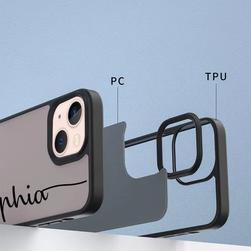 Vista 3 de Funda personalizada para iPhone 14 13 Pro Max Plus Mini, estilo escrito a mano, funda mate dura [prueba de caídas de grado militar]