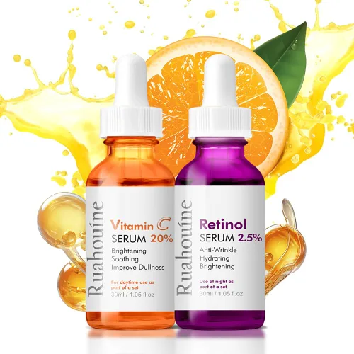 Vista 4 de Paquete de 2 sueros faciales, suero de retinol con vitamina C antienvejecimiento para cara con retinol y aminoácidos, aumenta el colágeno