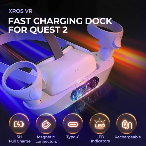 Vista 3 de XROS Base de carga VR para Oculus Quest 2 + interfaz facial de fitness para Oculus Quest 2