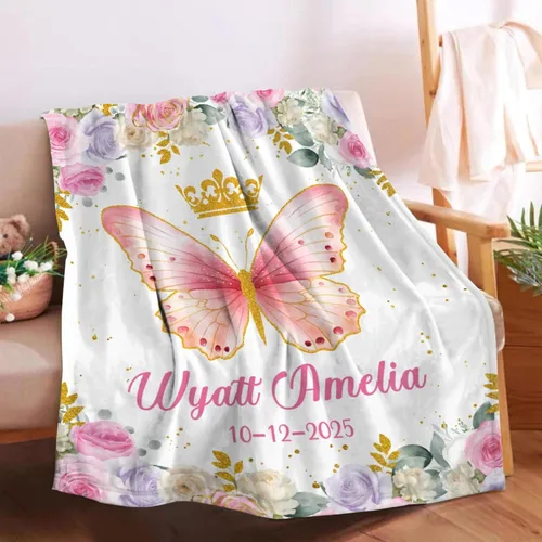 Vista 40 de Manta de bebé personalizada para niñas y niños pequeños, recién nacidos, regalos personalizados de vaca floral con nombre y texto, 40 x 30 pulgadas