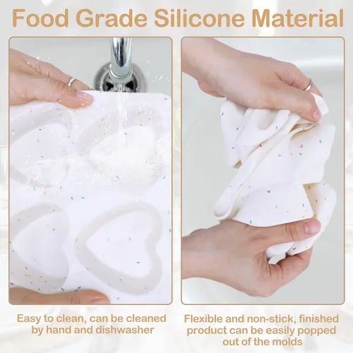 Vista 3 de 3 moldes de corazón de silicona con 8 cavidades en forma de corazón para hornear magdalenas de grado alimenticio, velas fáciles de limpiar, resina