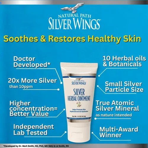 Vista 4 de Natural Path Silver Wings Silver 250ppm Ungüento herbario 1.5 oz. Curación y nutrición de la piel