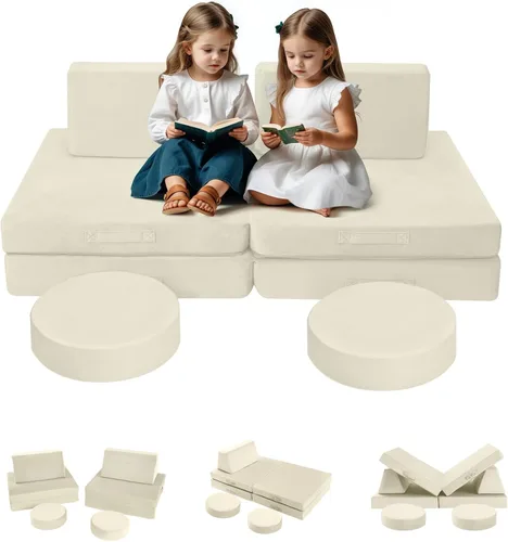 Vista 24 de Sofá modular para niños MeMoreCool – Sofá de dinosaurio de 8 piezas que brilla en la oscuridad para niños pequeños convertible en fuerte constructor