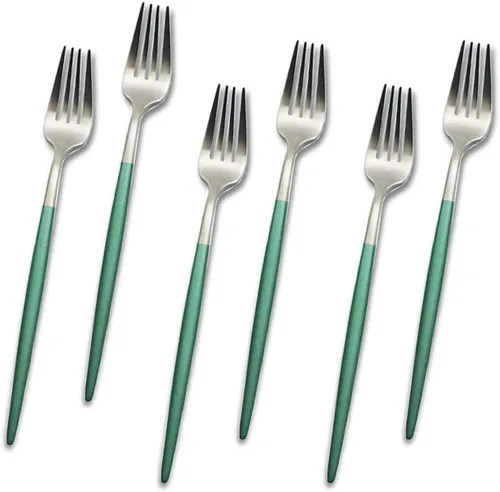 Vista 11 de JASHII Matte Modern - Juego de cubiertos de acero inoxidable 304 con mango redondo verde, juego completo de lujo que incluye cuchillo